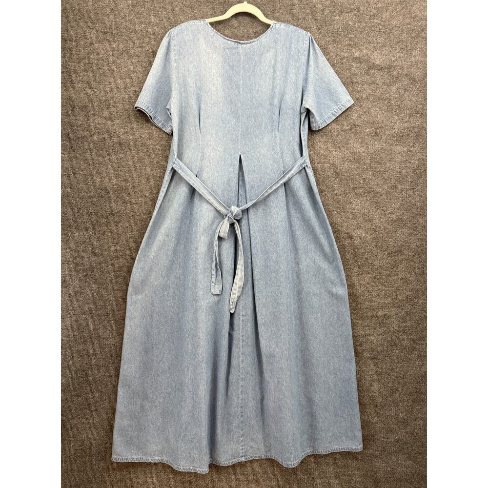 Vintage Chambray Denim Maxi Dress Womens M Cottagecore Lace Trim Modest USA Made - Picture 7 of 13